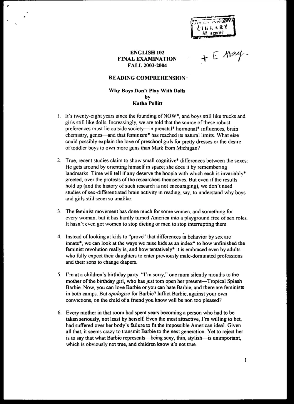 ENG 102 Final, Fall 2003, page 1