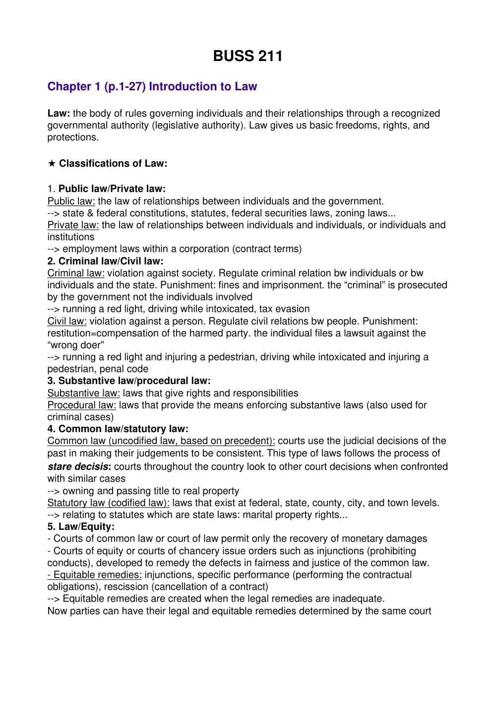 BUSS 211 Notes, Fall 2011, page 1