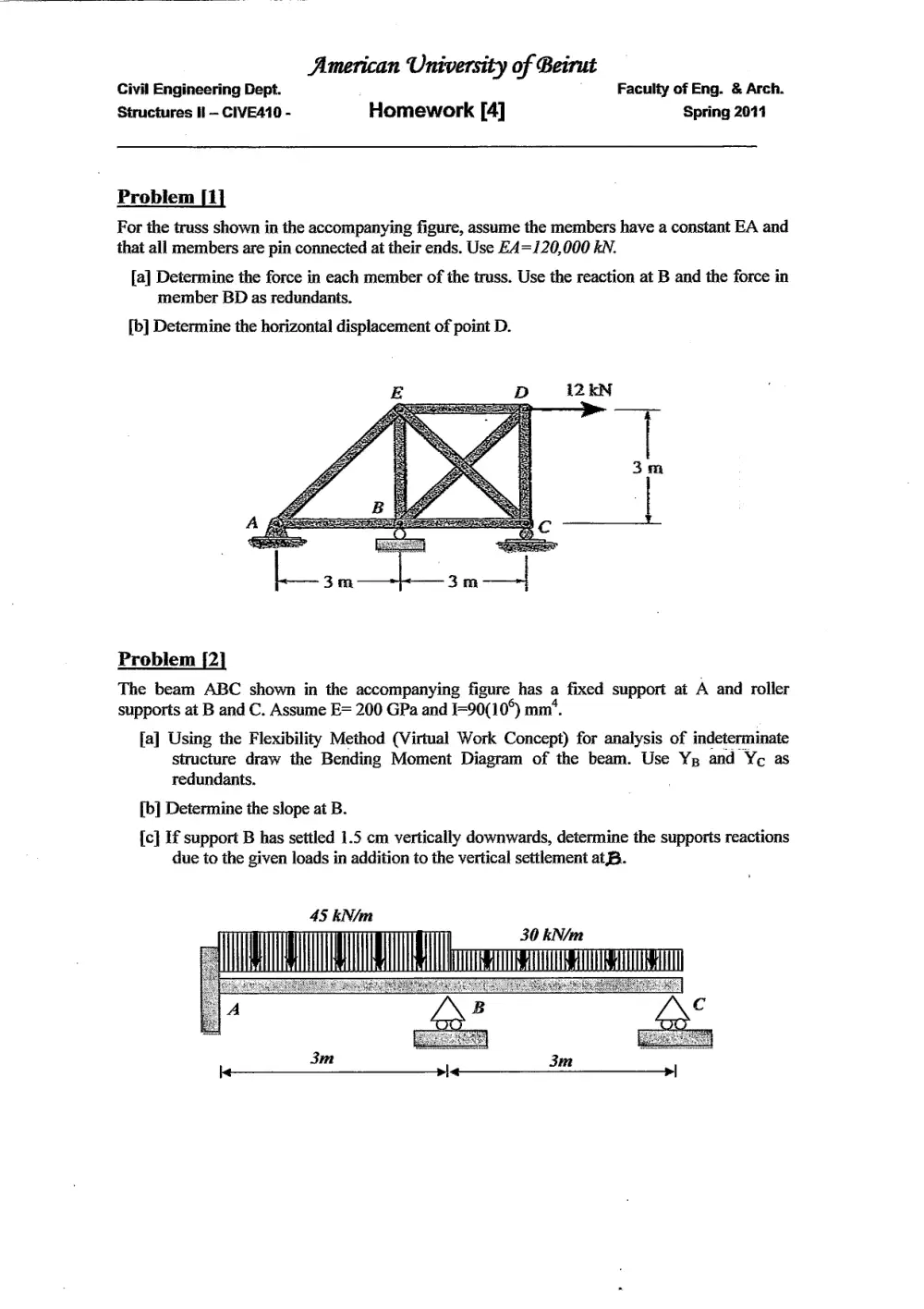 CIVE 410 Homework 4 with Solution, Spring 2011, page 1