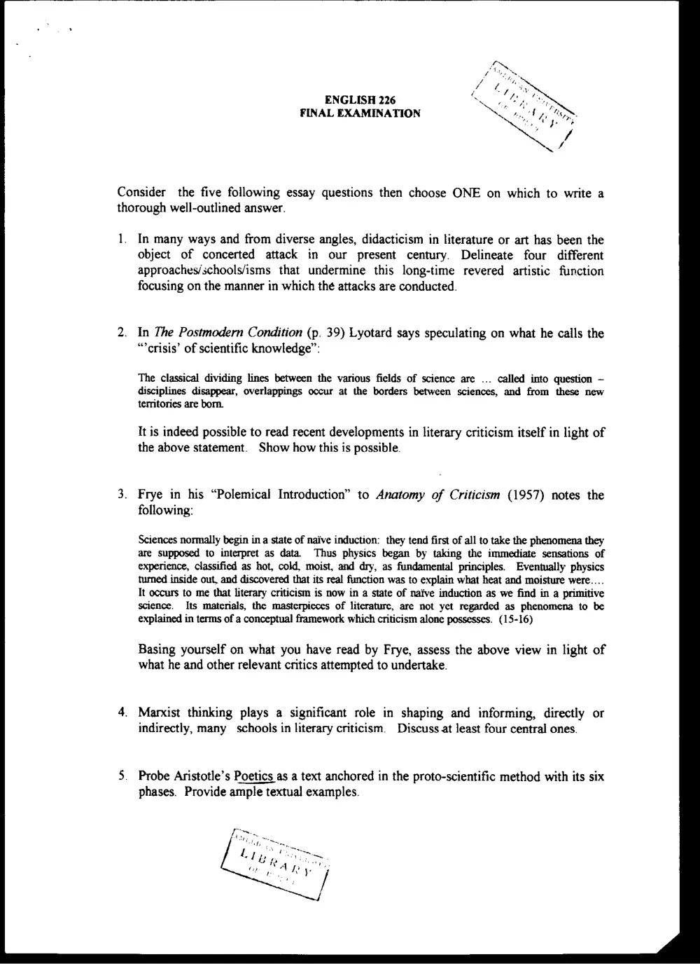 ENG 226 Final, Spring 2008, page 1