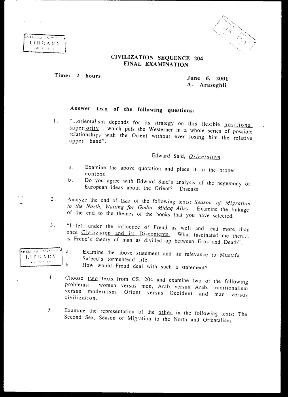 CVSP 204 Final, Spring 2001, page 1
