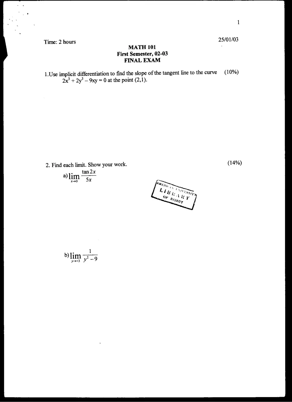 MATH 101 Final, Fall 2002, page 2