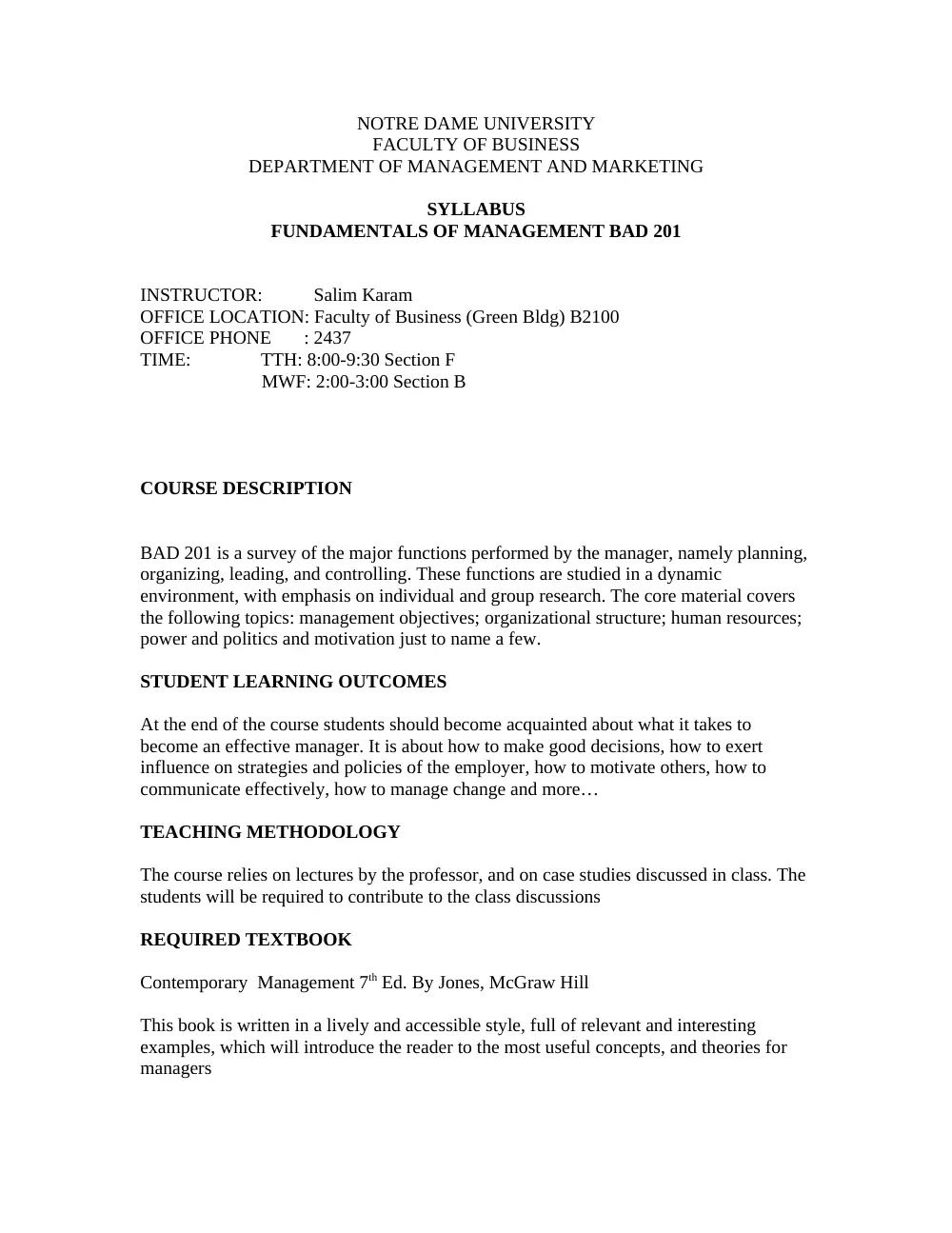 BAD 201 Syllabus, Fall 2012, page 1