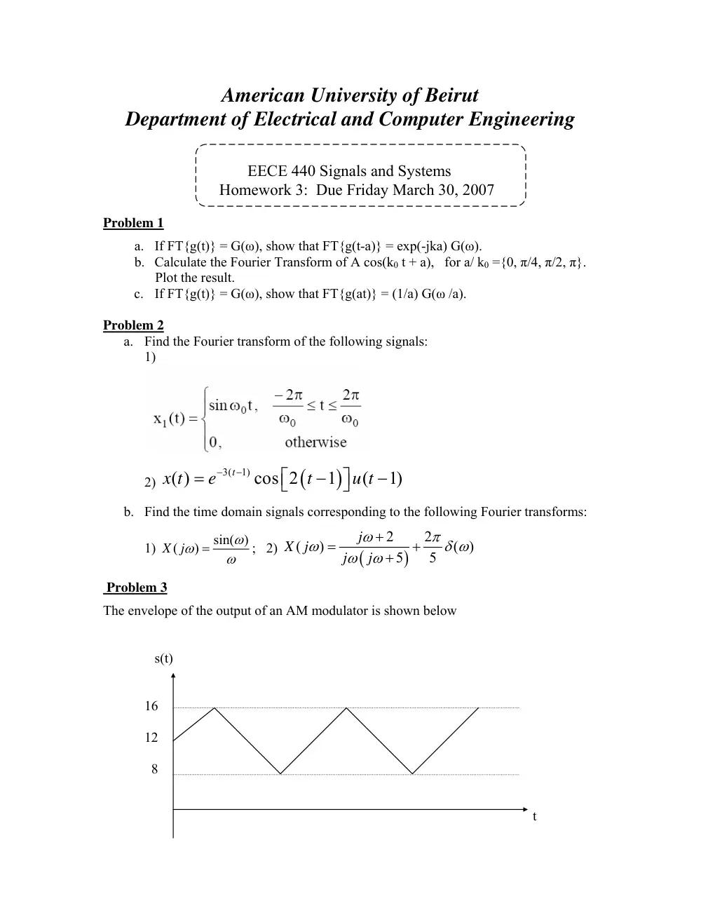 EECE 340 Homework, Fall 2007, page 1