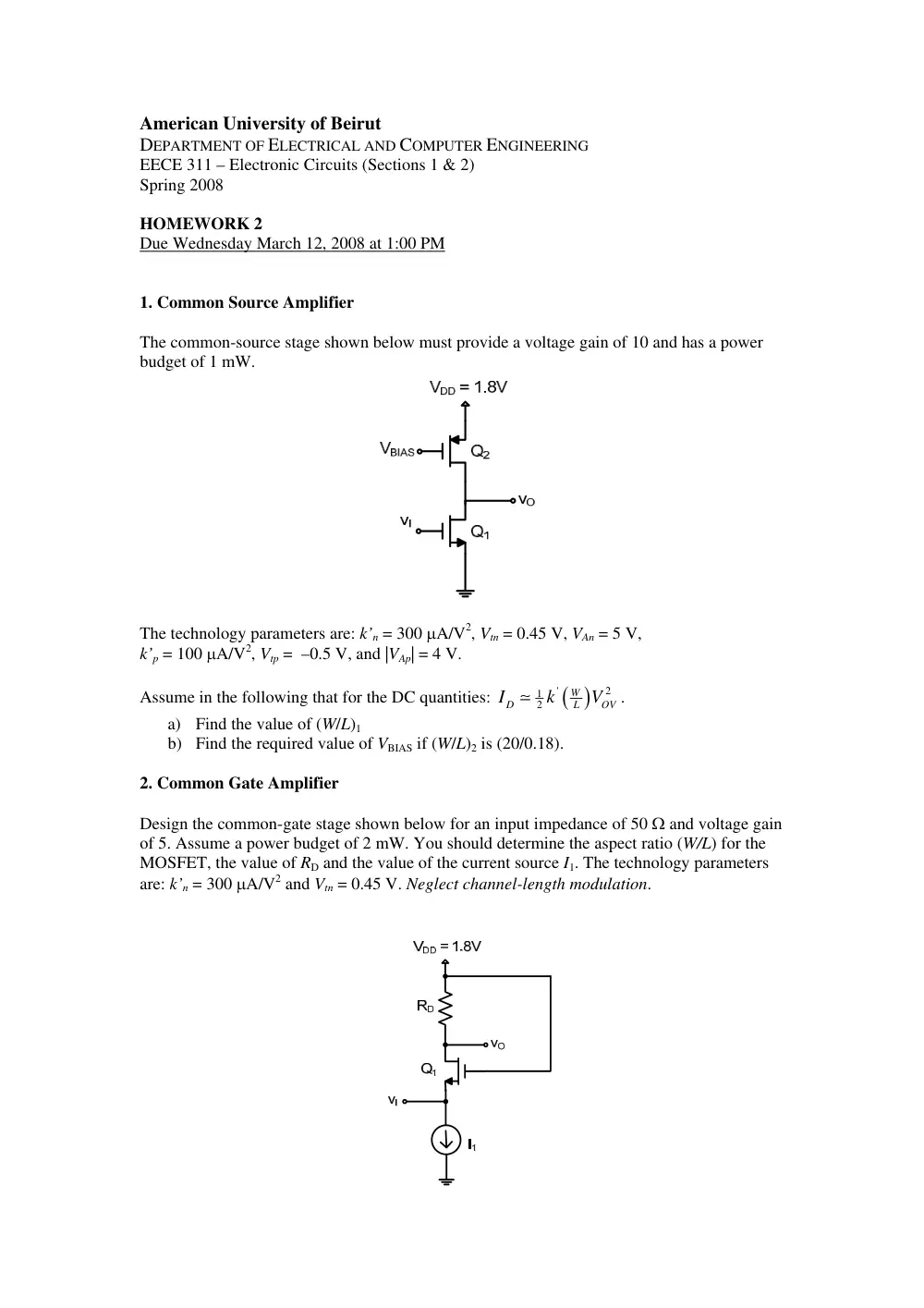 EECE 311 Homework, Spring 2008, page 1