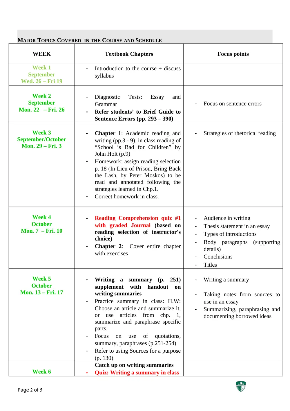 ENG 101 Syllabus, Fall 2014, page 2