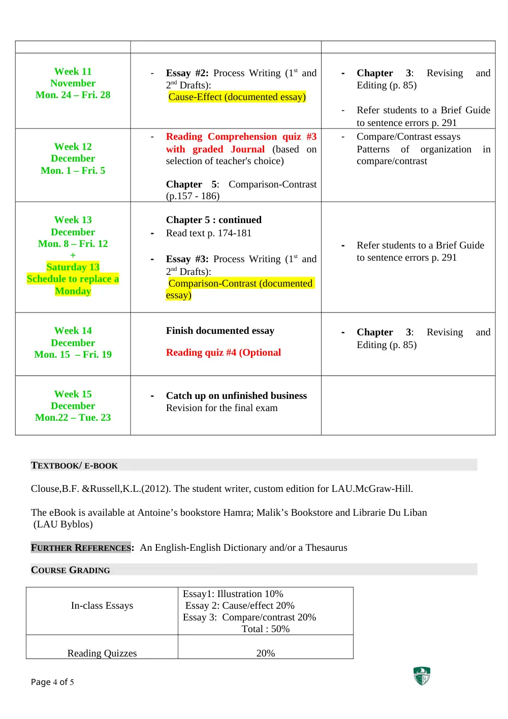 ENG 101 Syllabus, Fall 2014, page 4