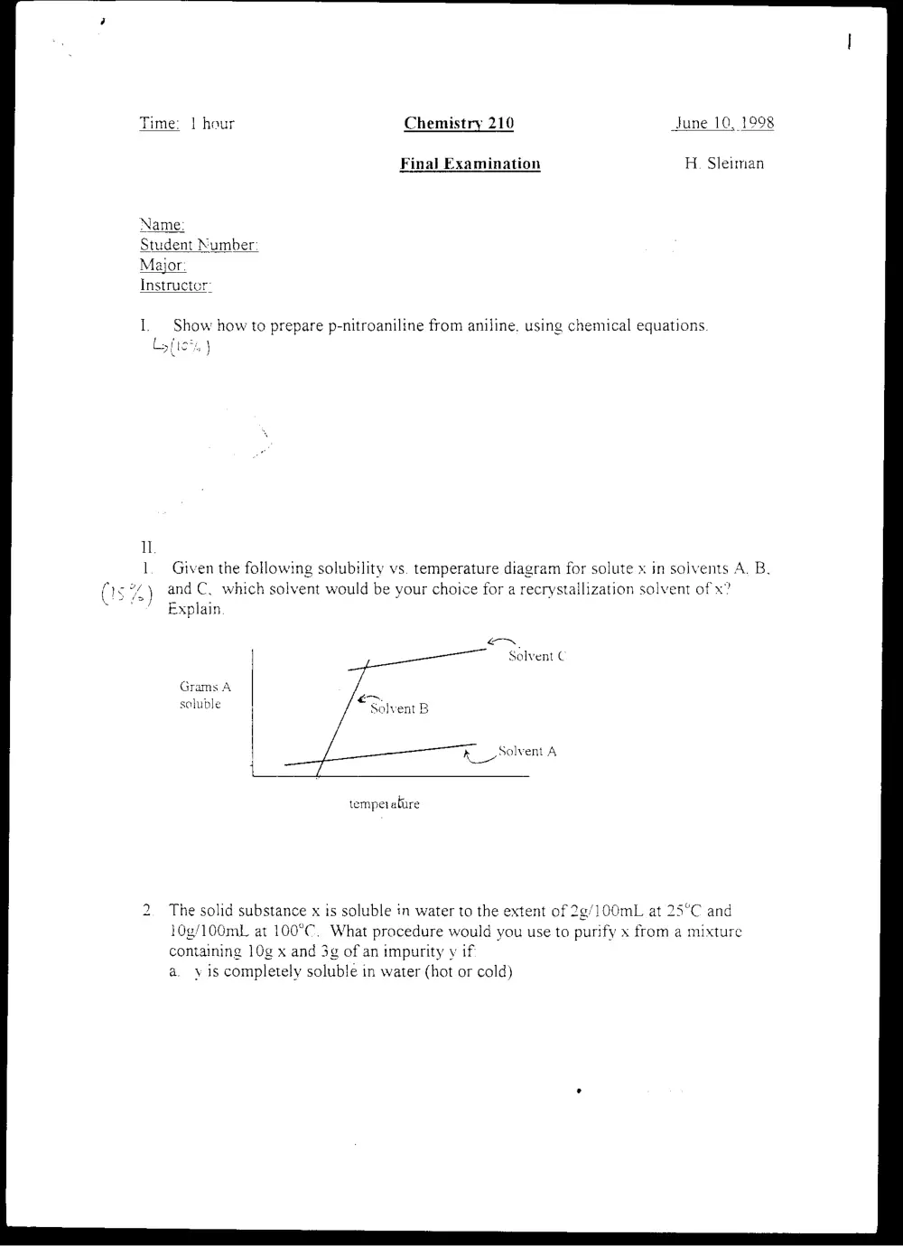CHEM 210 Final, Spring 1998, page 1