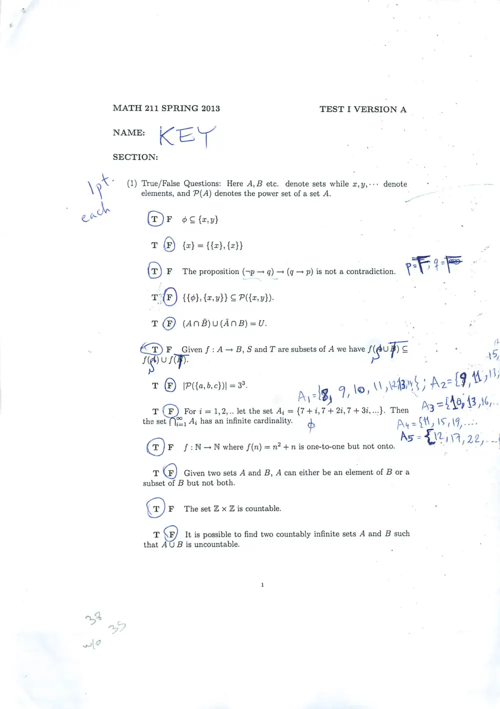 MATH 211 Exam 1 With Solution, Spring 2013, page 1