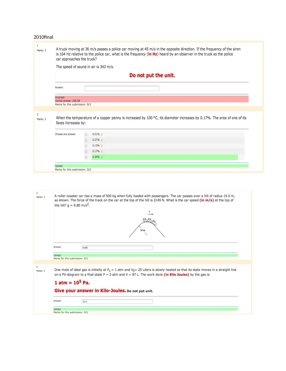PHYS 210 Problems Useful Selection for Final, Fall 2011, page 1