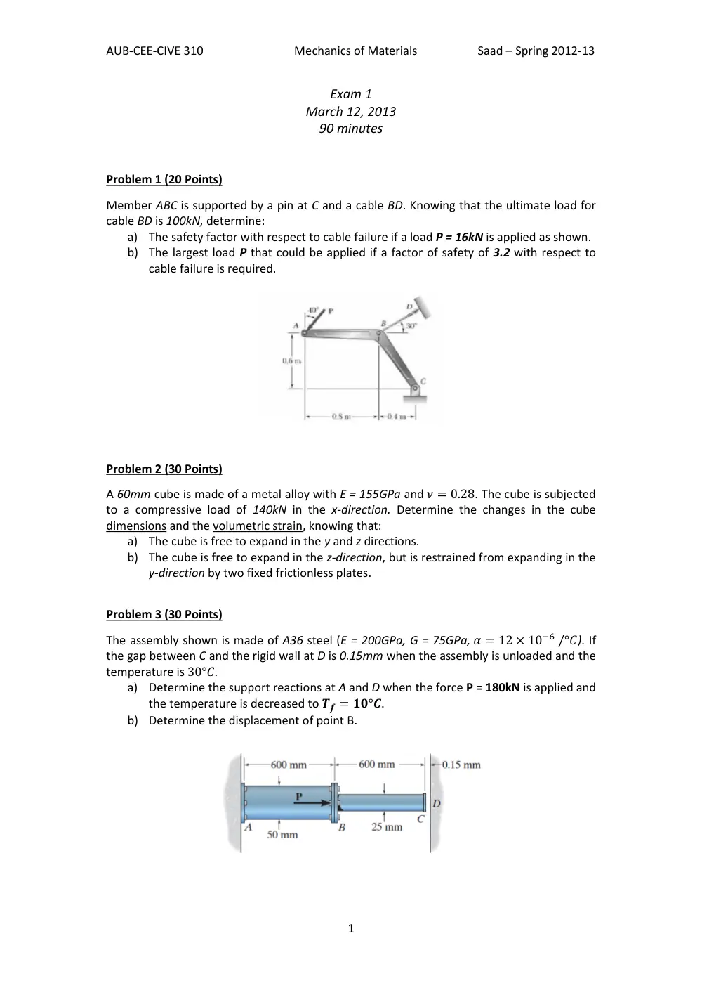 CIVE 310 Exam 1, Spring 2013, page 1