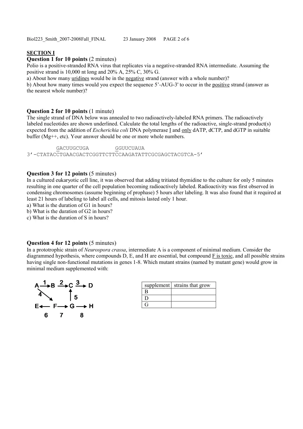 BIO 223 Final, Fall 2007, page 2