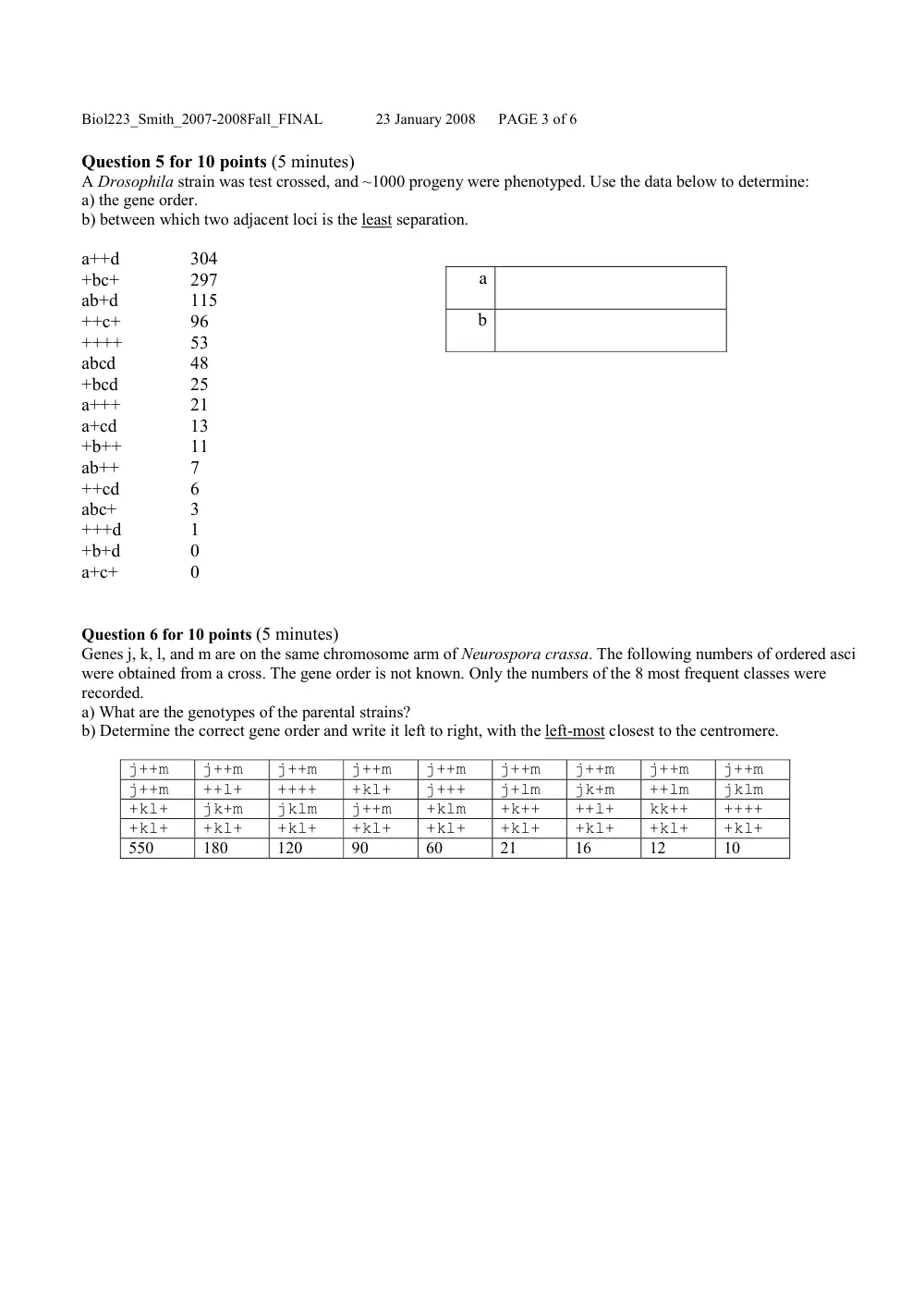 BIO 223 Final, Fall 2007, page 3