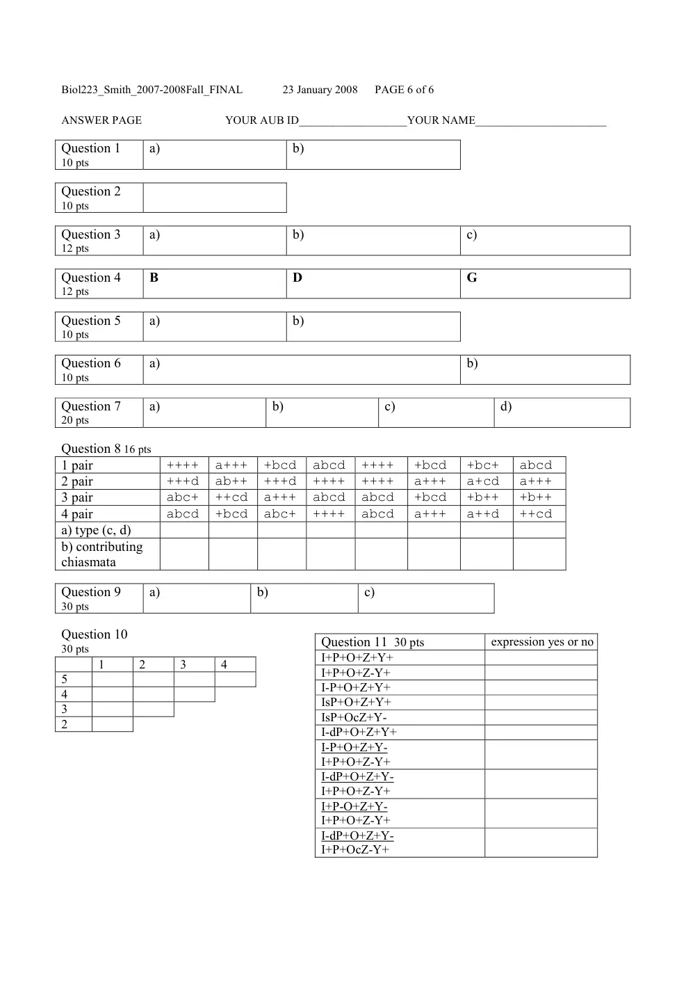 BIO 223 Final, Fall 2007, page 6