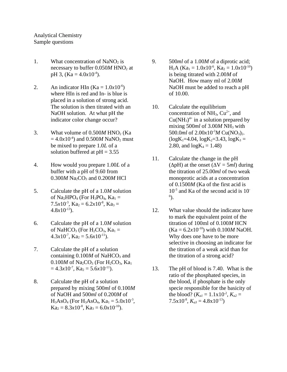 CHEM 206 Problems, Spring 2008, page 1