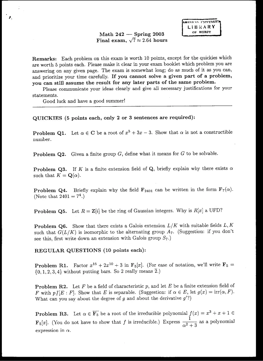 MATH 242 Final, Spring 2003, page 1