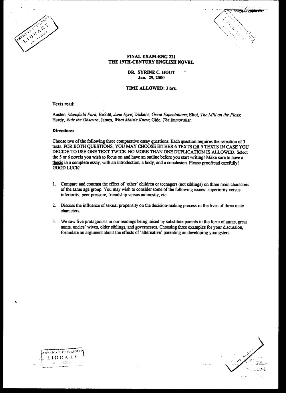 ENG 221 Final, Fall 1999, page 1