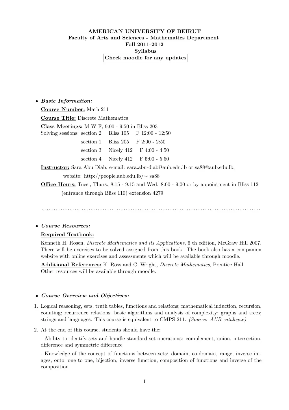 MATH 211 Syllabus, Fall 2011, page 1