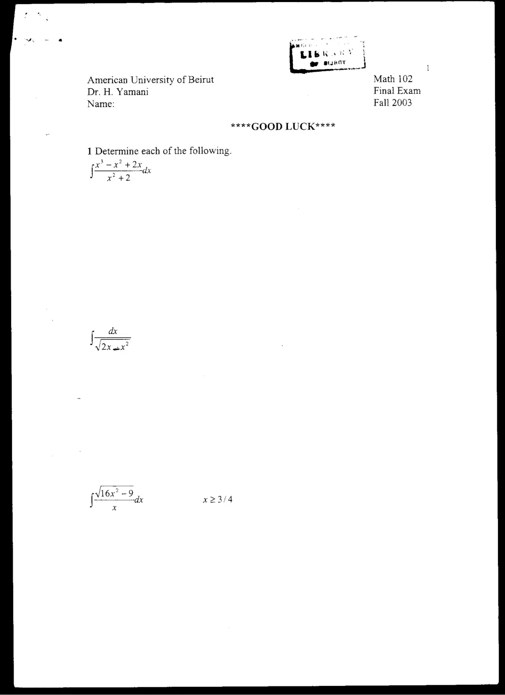 MATH 102 Final, Fall 2002, page 1