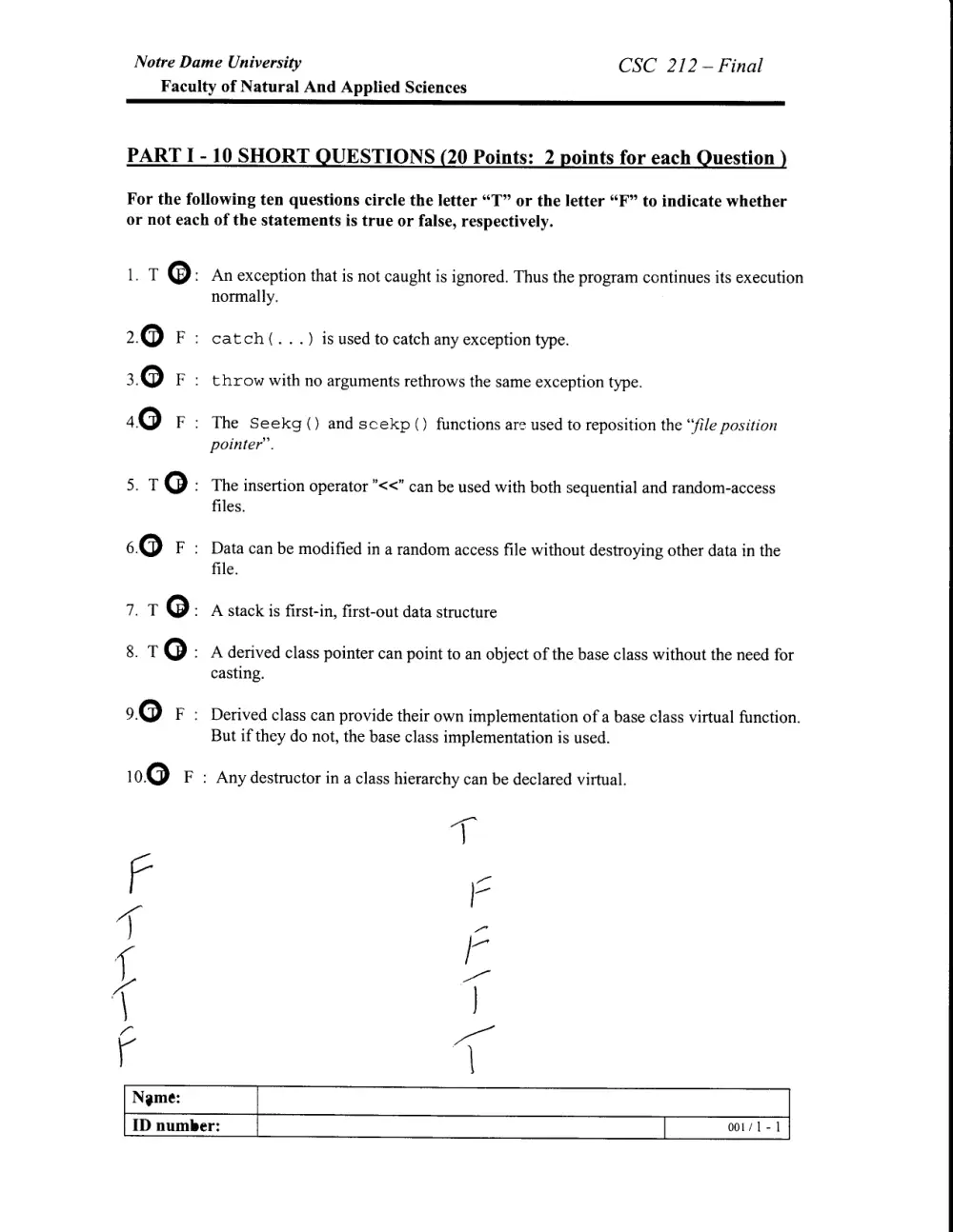 CSC 212 Final with Solution, Spring 2005, page 1