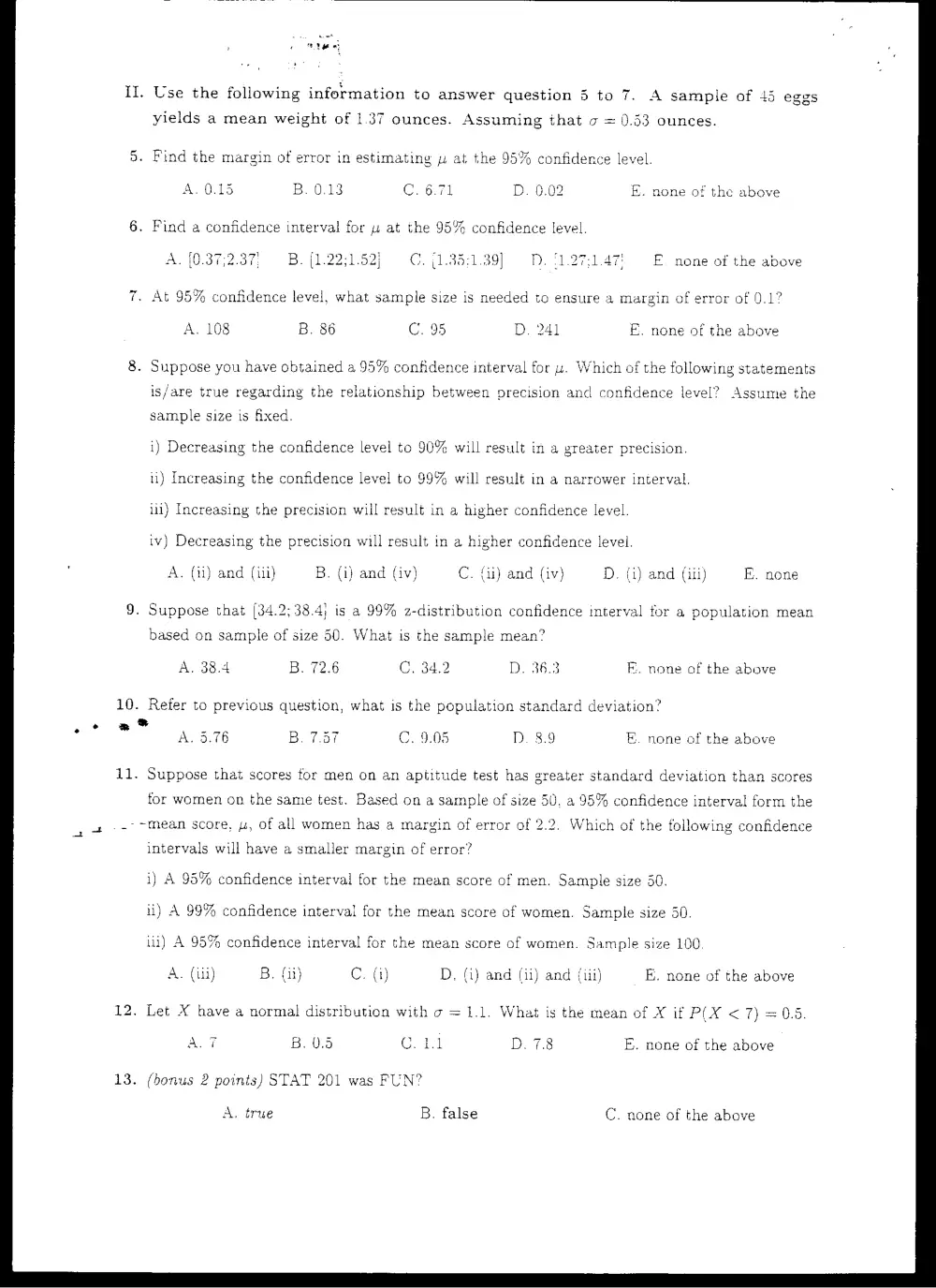 STAT 201 Final, Fall 2003, page 2