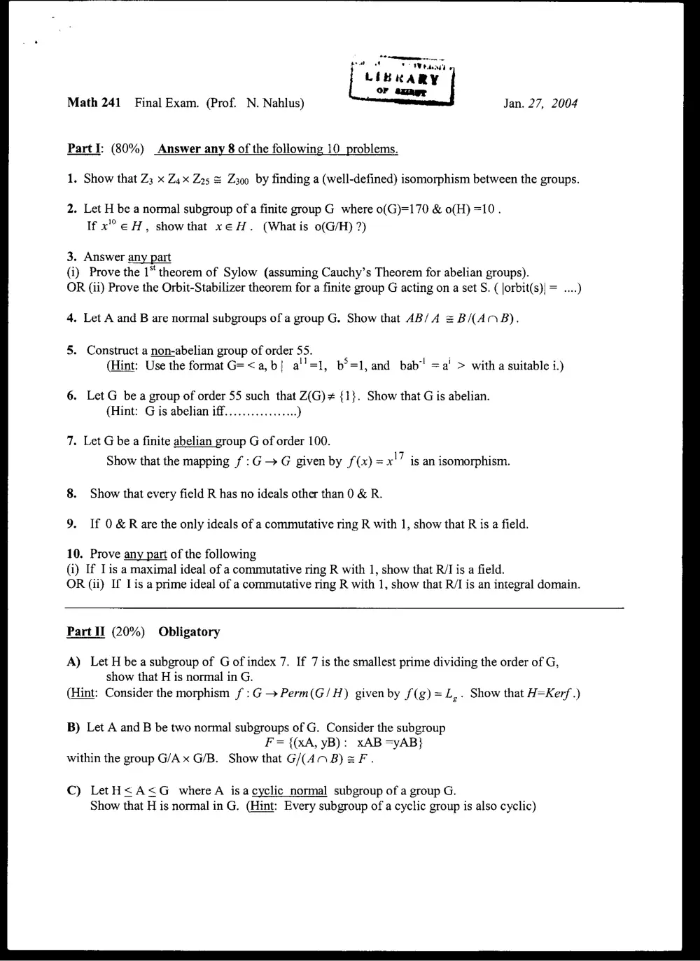 MATH 241 Final, Fall 2003, page 1