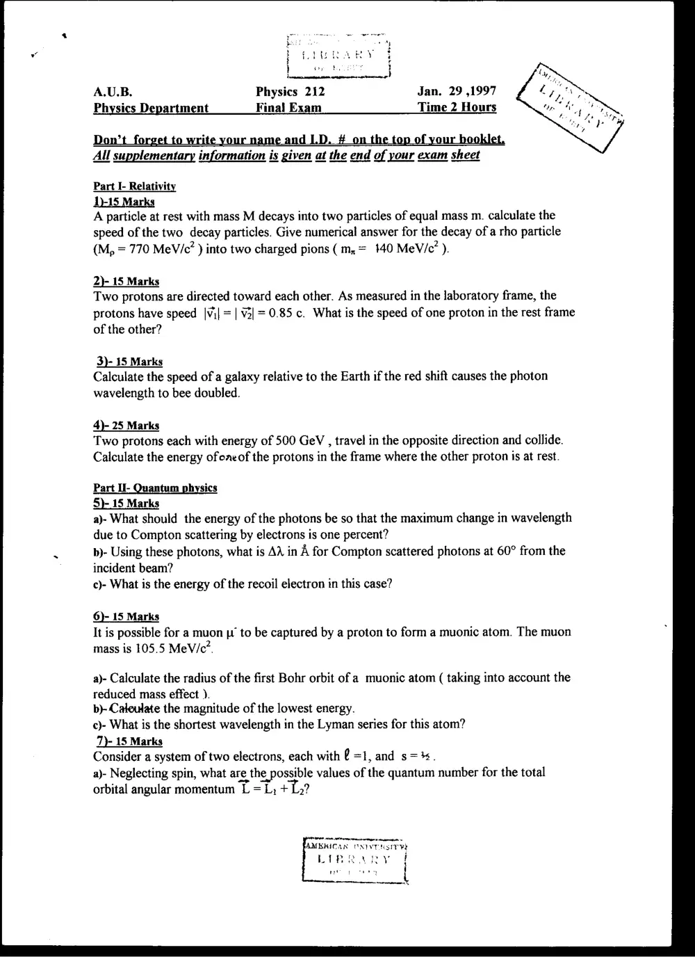 PHYS 212 Final, Fall 1996, page 1