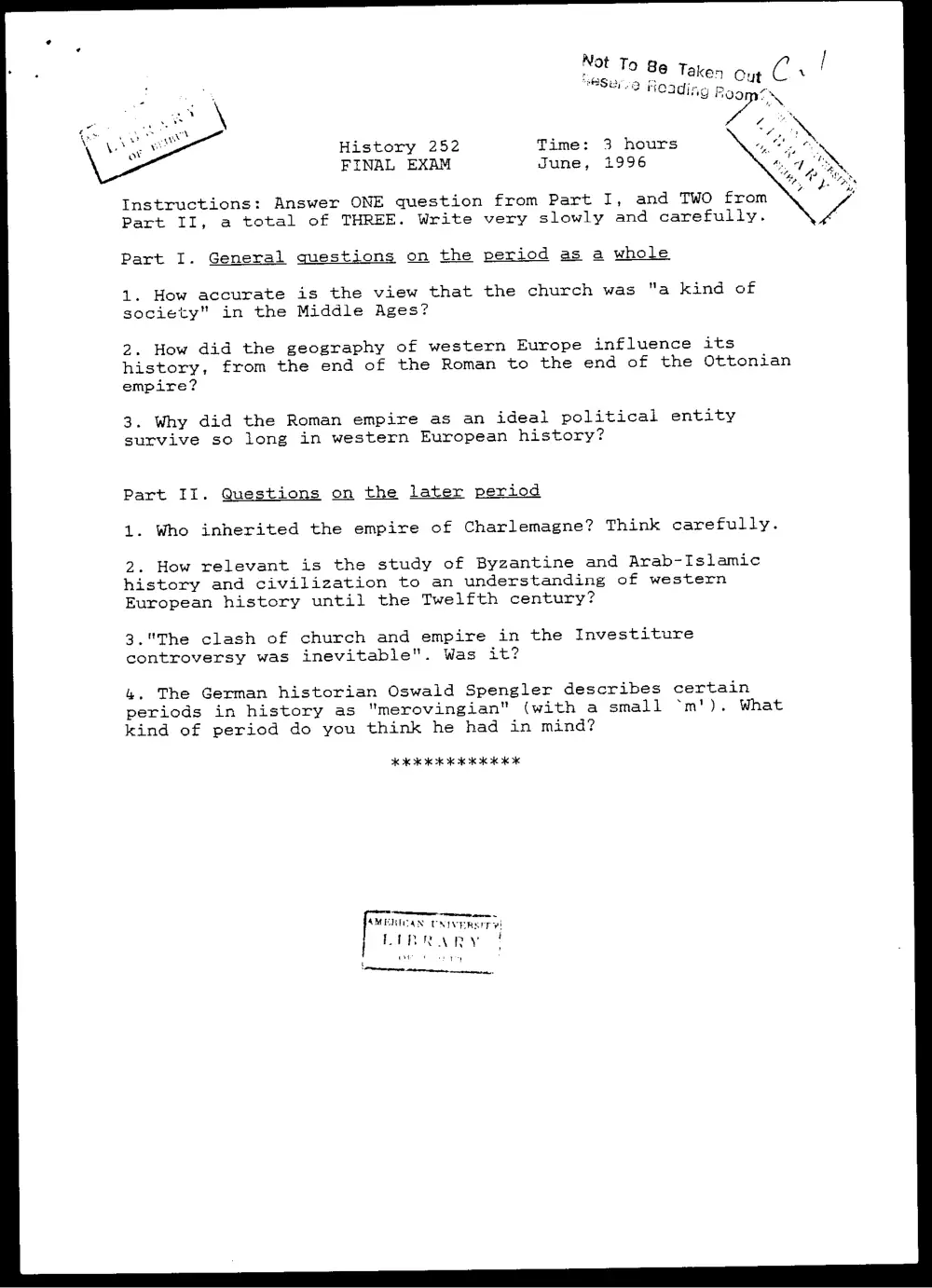 HIST 252 Final, Spring 1996, page 1