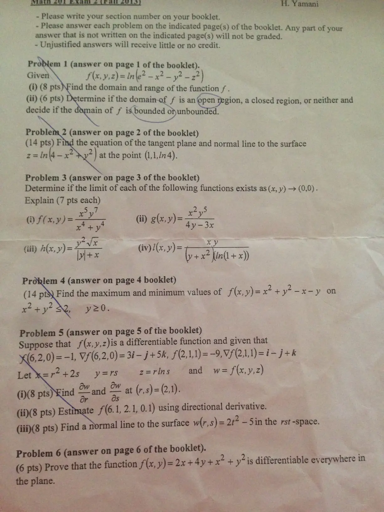 MATH 201 Exam 2, Fall 2013, page 1