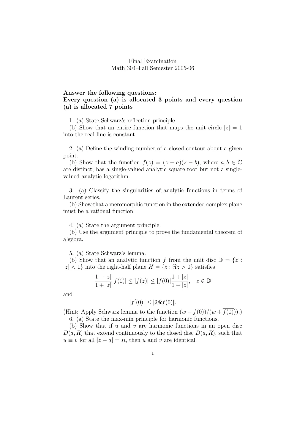 MATH 304 Final, Fall 2005, page 1