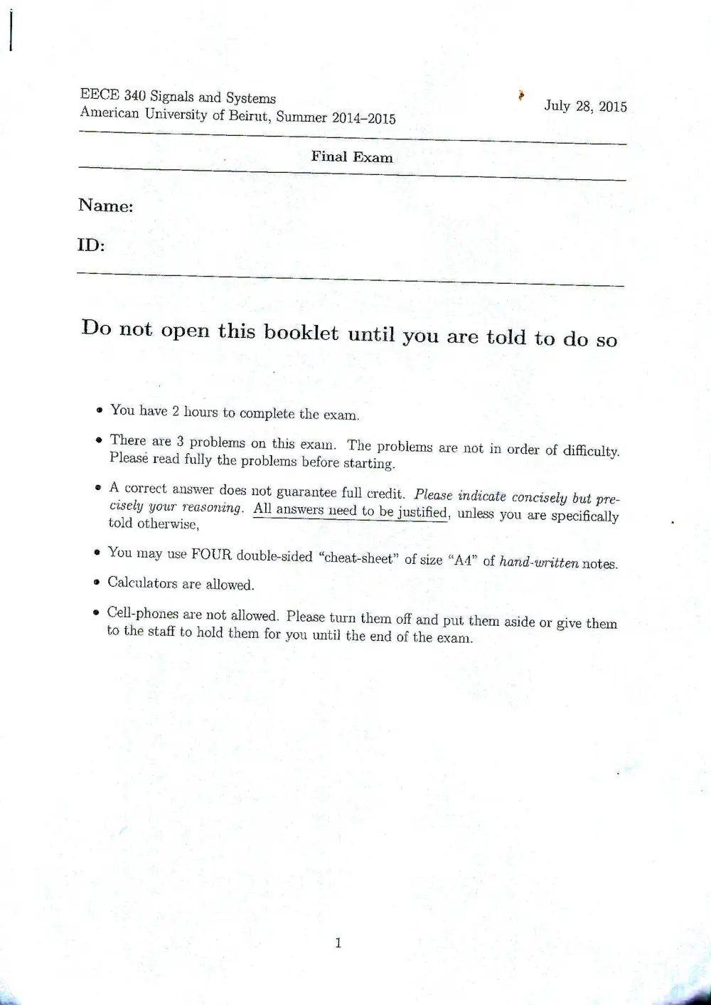 EECE 340 Final, Summer 2015, page 1