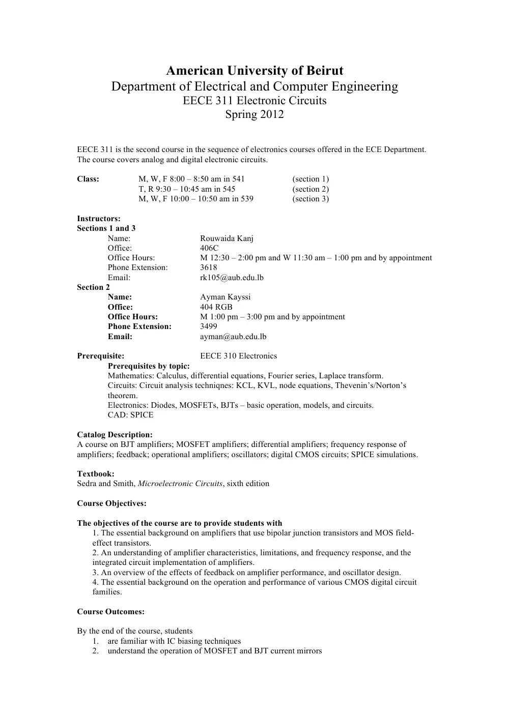 EECE 311 Syllabus, Spring 2012, page 1
