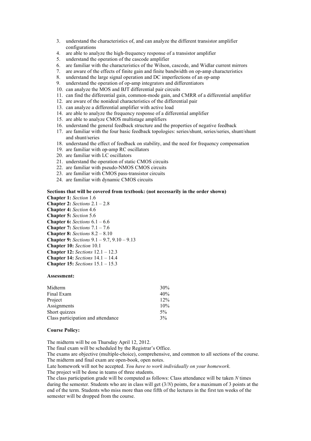EECE 311 Syllabus, Spring 2012, page 2