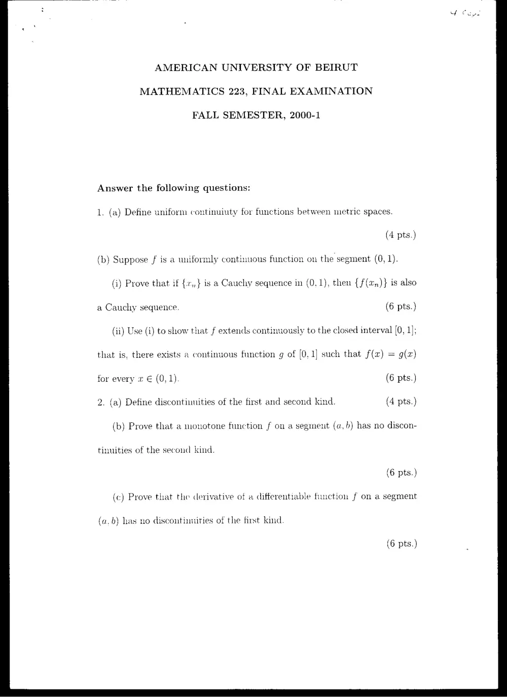 MATH 223 Final, Fall 2000, page 1