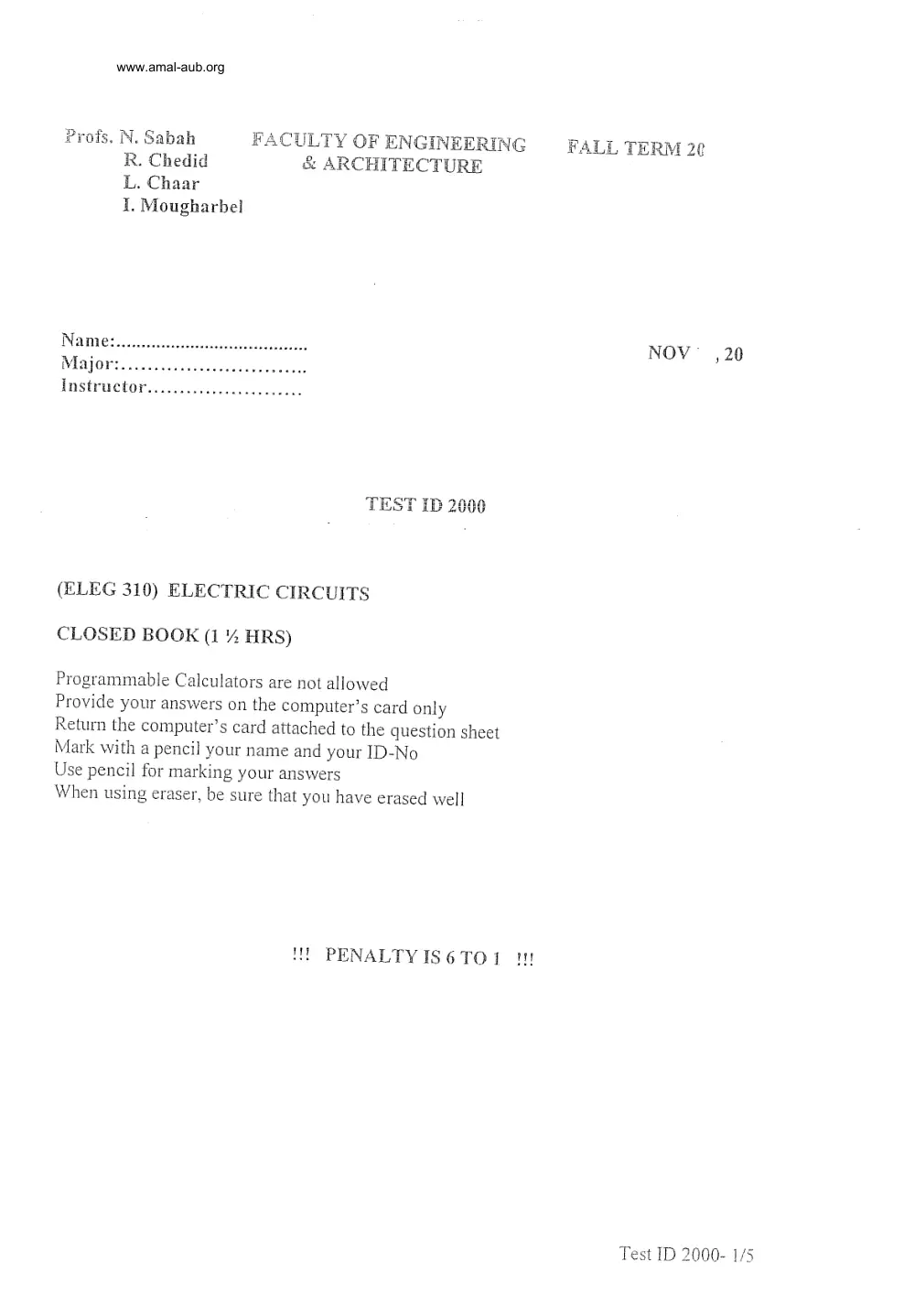 EECE 210 Exam 2, Fall 2000, page 1