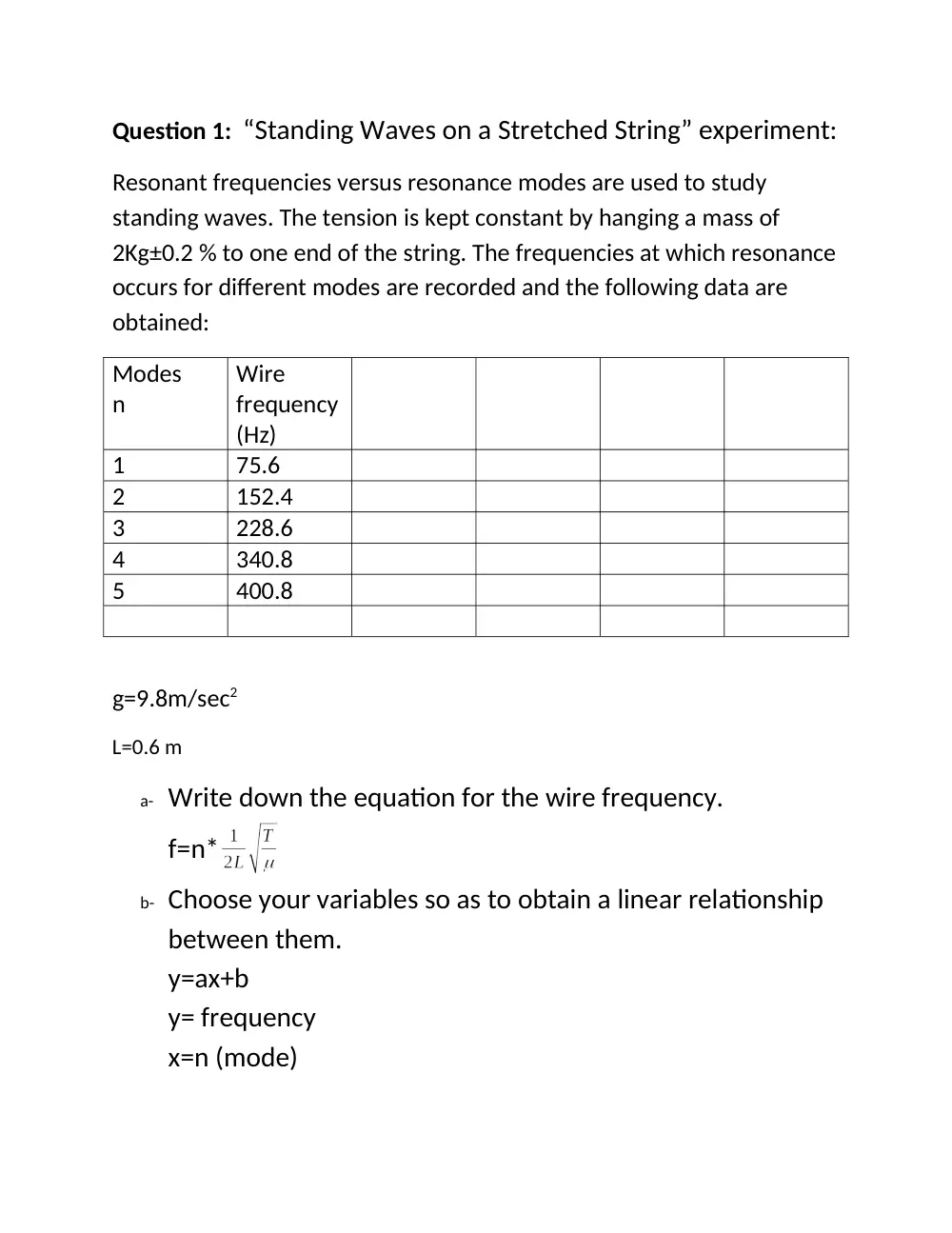 PHYS 210L Exam 1 Sample, Fall 2010, page 1