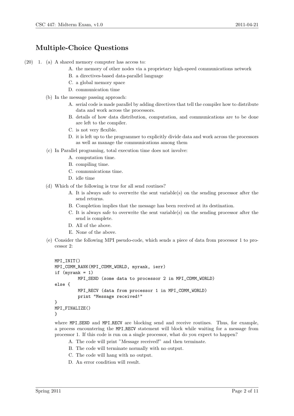 CSC 447 Midterm, Spring 2012, page 2