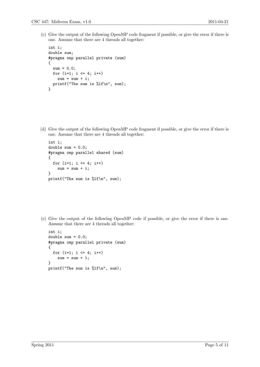 CSC 447 Midterm, Spring 2012, page 5