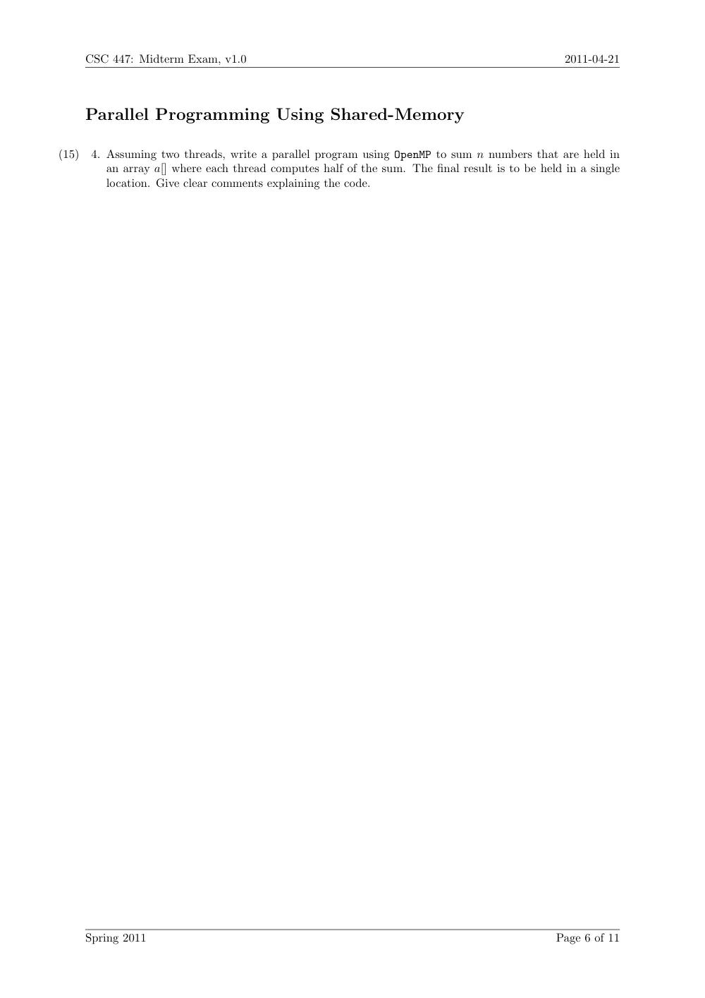 CSC 447 Midterm, Spring 2012, page 6