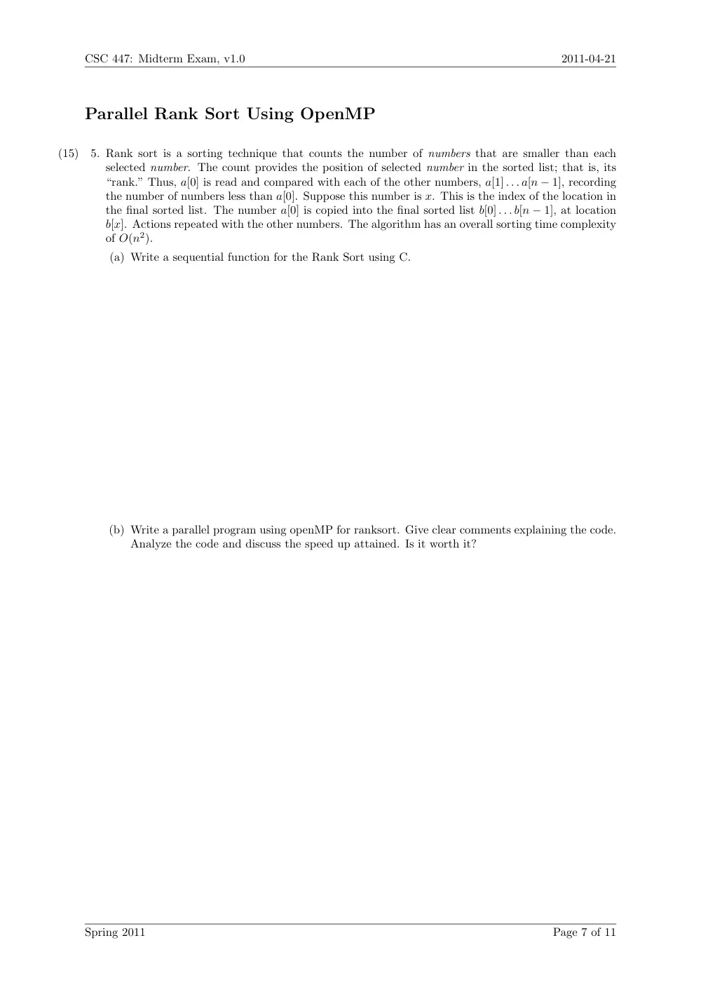 CSC 447 Midterm, Spring 2012, page 7