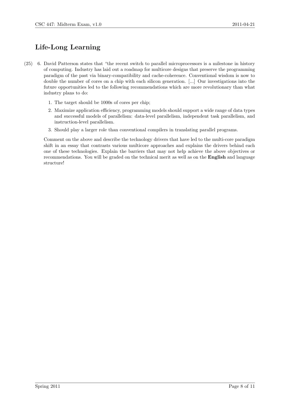 CSC 447 Midterm, Spring 2012, page 8