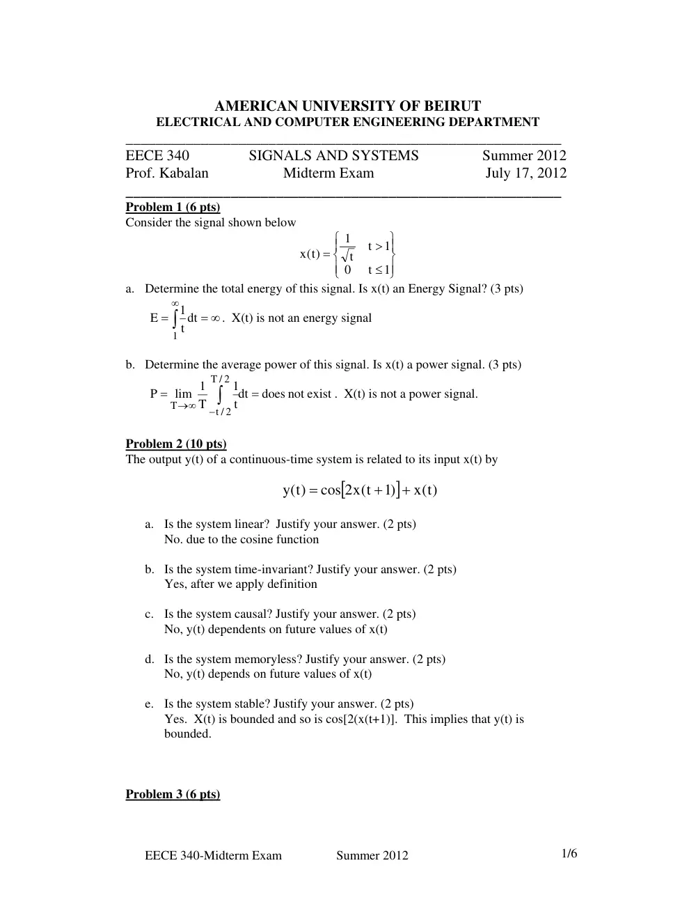 EECE 340 Midterm, Summer 2012, page 1