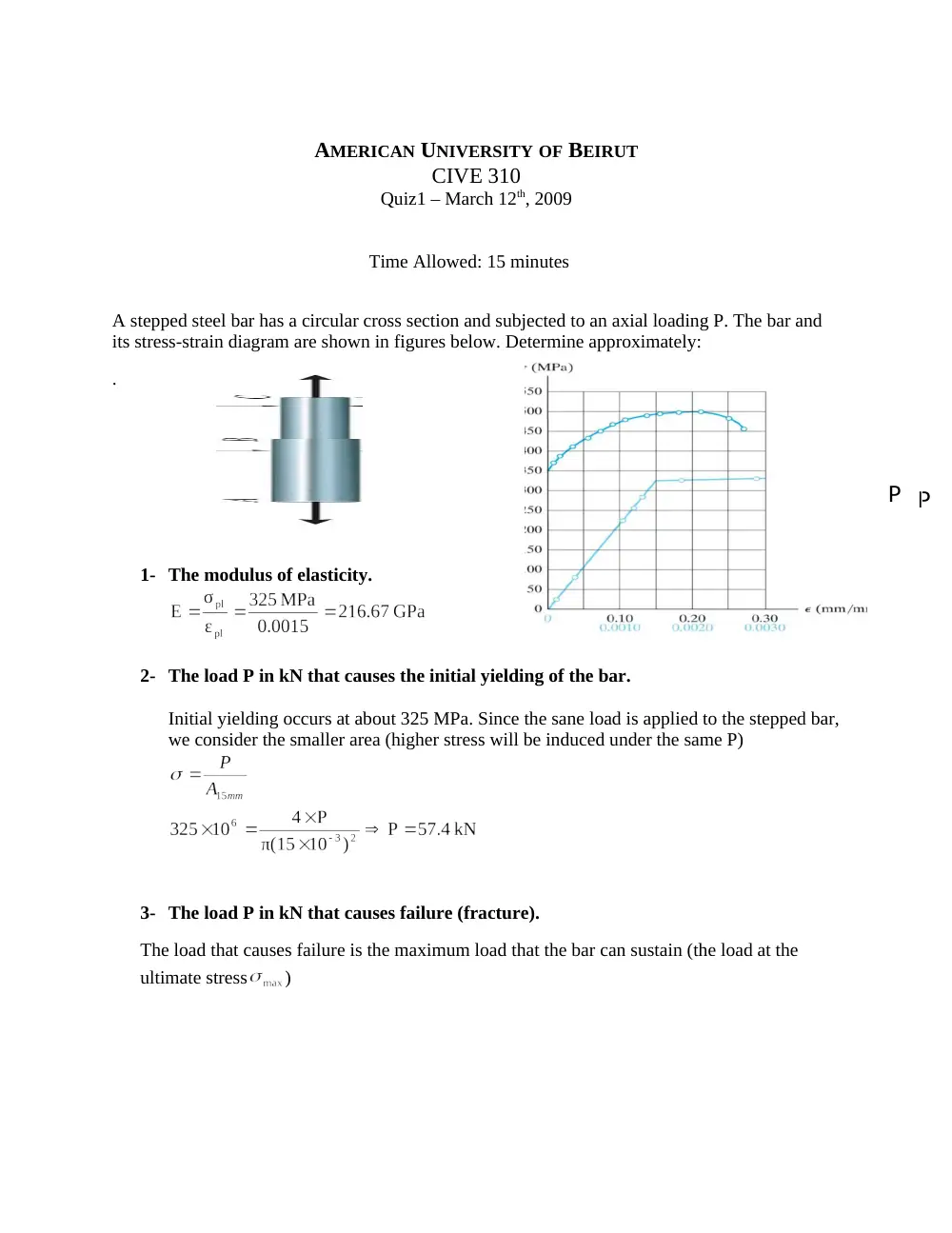 CIVE 310 Exam 1 with Solution, Spring 2009, page 1