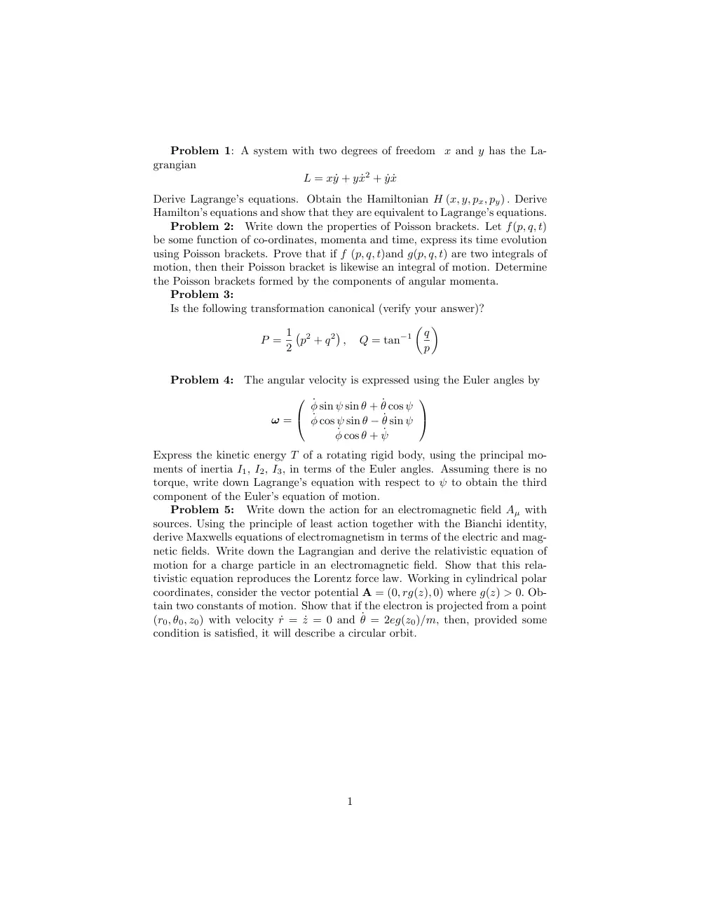 PHYS 301 Final, Fall 2007, page 1