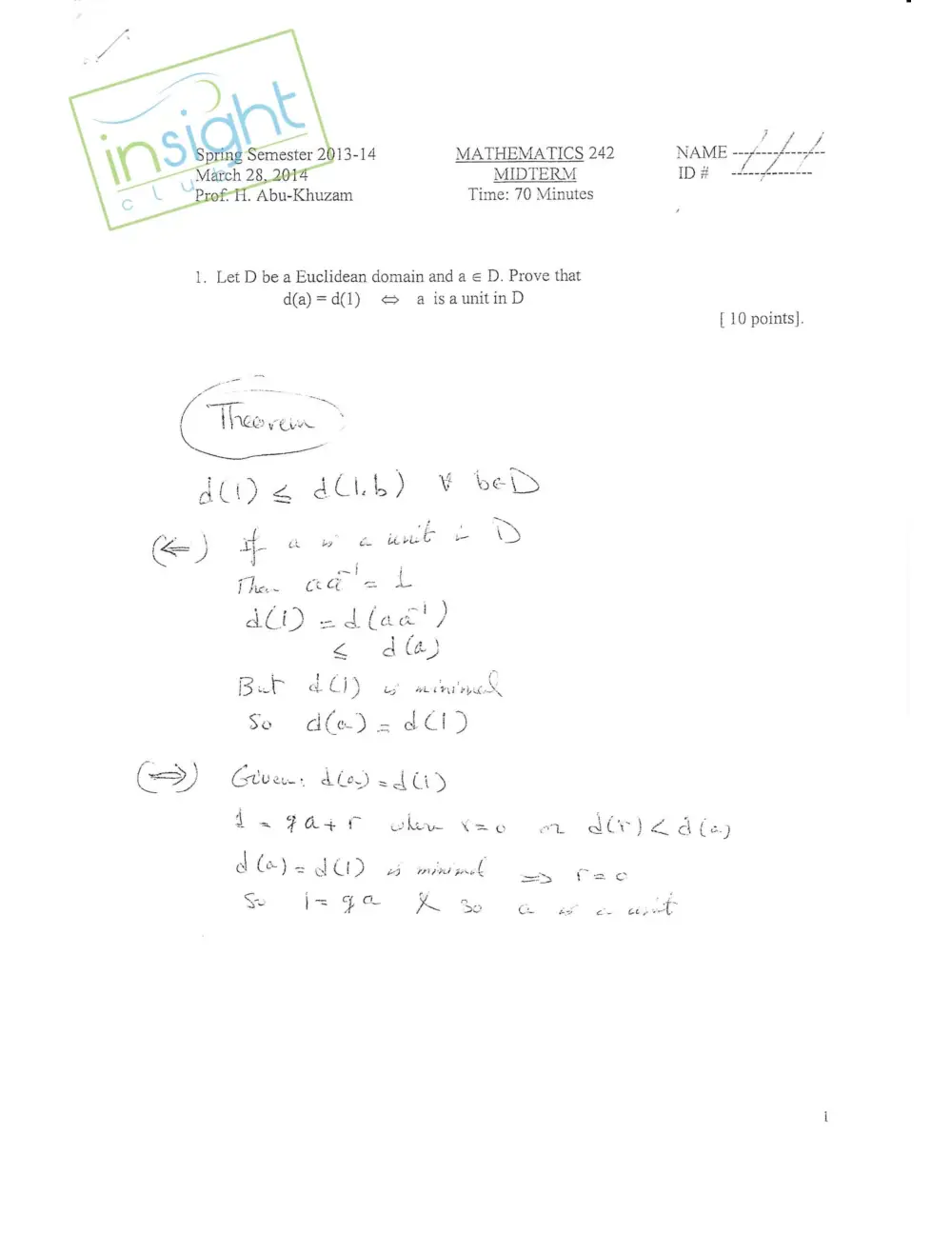 MATH 242 Midterm, Spring 2014, page 1