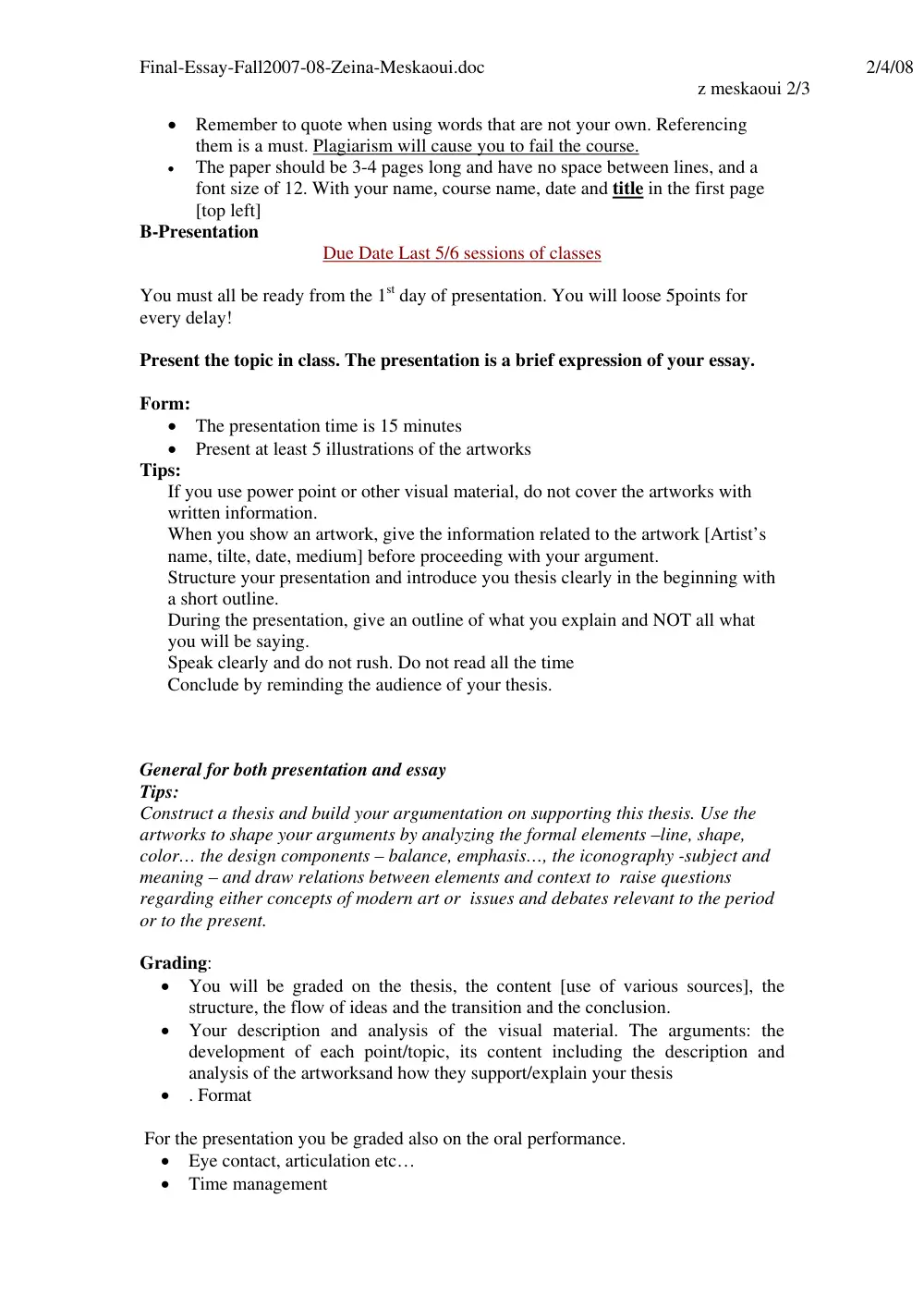 FAAH 235 Final, Fall 2007, page 2