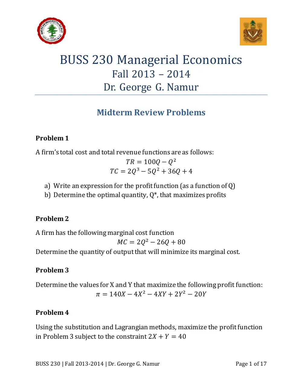 BUSS 230 Midterm, Fall 2013, page 1