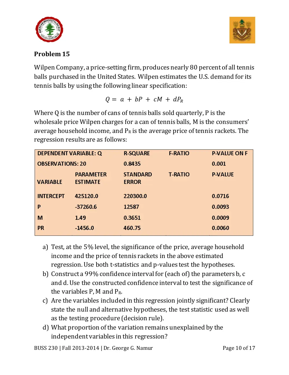 BUSS 230 Midterm, Fall 2013, page 10