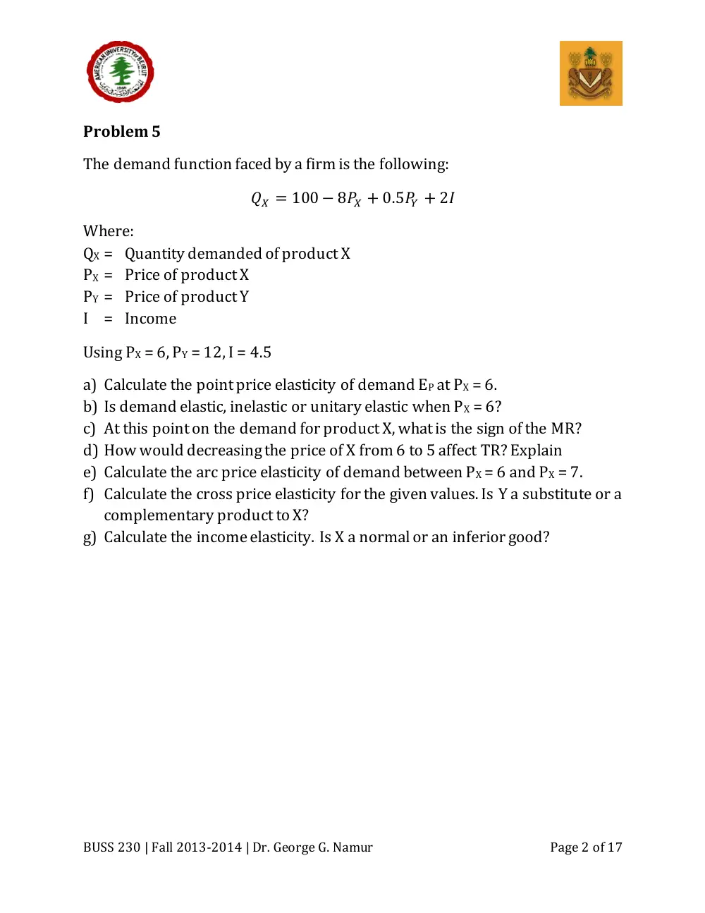 BUSS 230 Midterm, Fall 2013, page 2