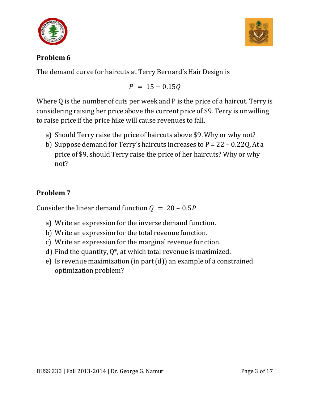 BUSS 230 Midterm, Fall 2013, page 3
